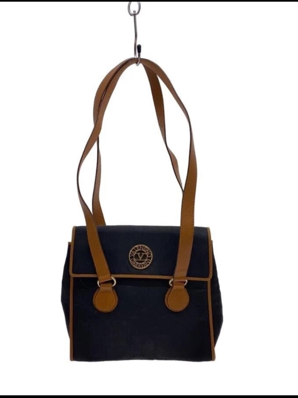 Valentino Garavani Black and Brown Leather-Trim Shoulder Bag